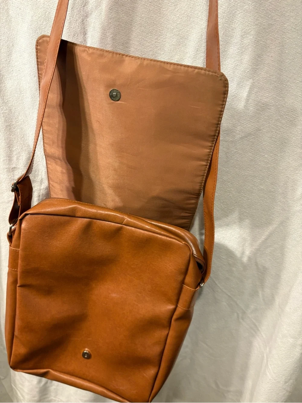 London Leather Crossbody Messenger Bag in Brown with Printed Design